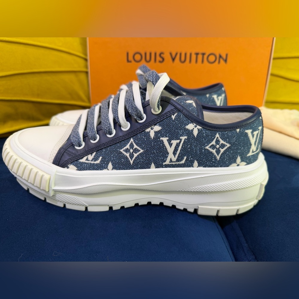 Louis Vuitton Denim and White Monogram Sneakers - Picture 2 of 12